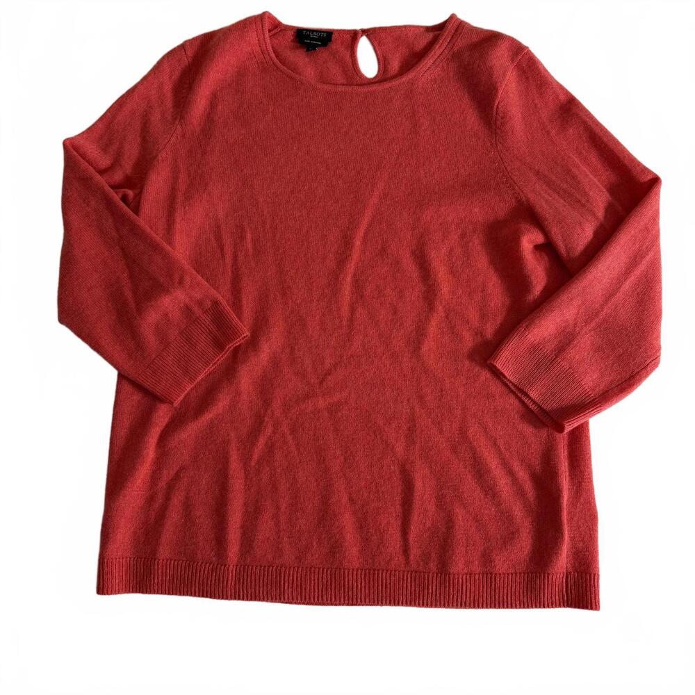 Cashmere Sweater Reddish/Orange Talbots LP 3/4 Sleeve, Peephole‎ closure